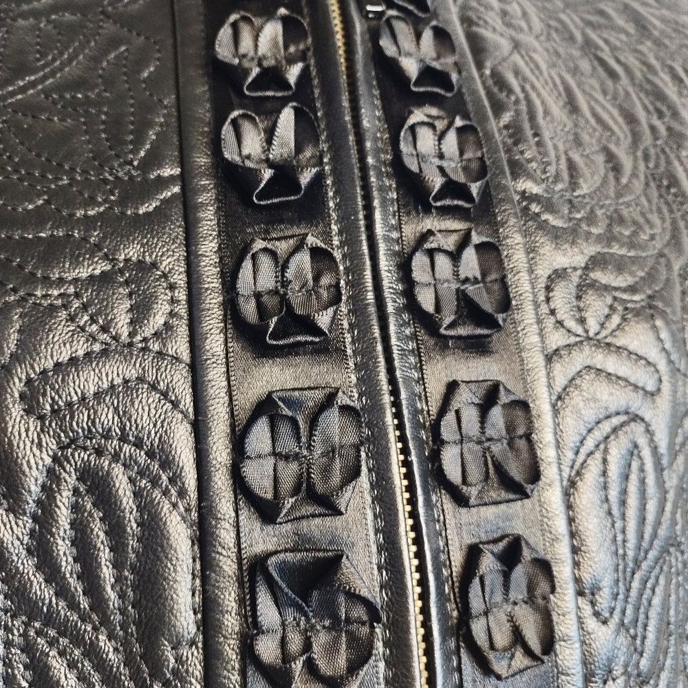 Nygard Collection Leather Knit Jacket Black Floral Rayon Nylon Knit Zip Vest M - Picture 8 of 10